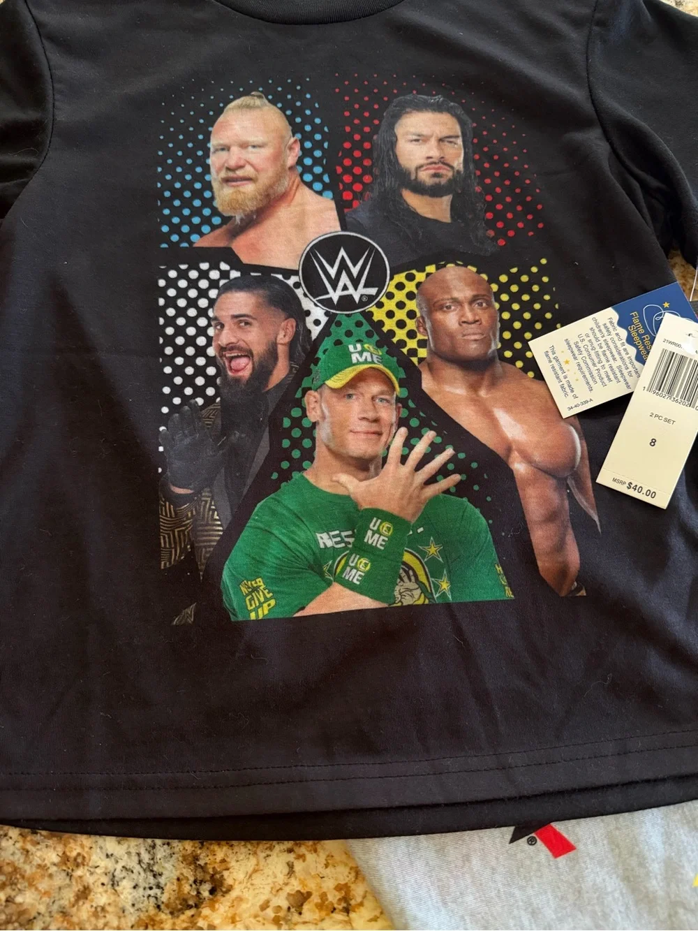 WWE Kids Black Tee and Gray Graphic Pajama Set